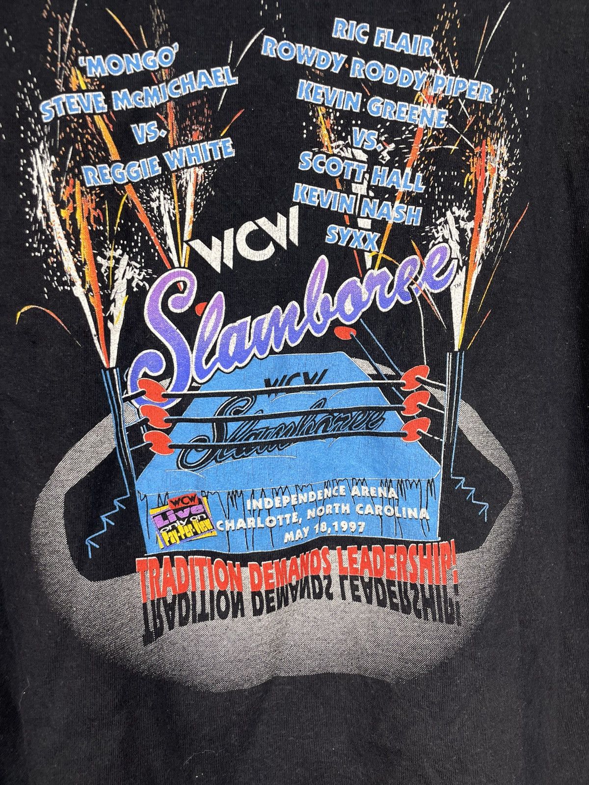 Vintage Vintage 90s WCW world champion wrestling Slamboree t shirt Size US XL / EU 56 / 4 - 4 Thumbnail