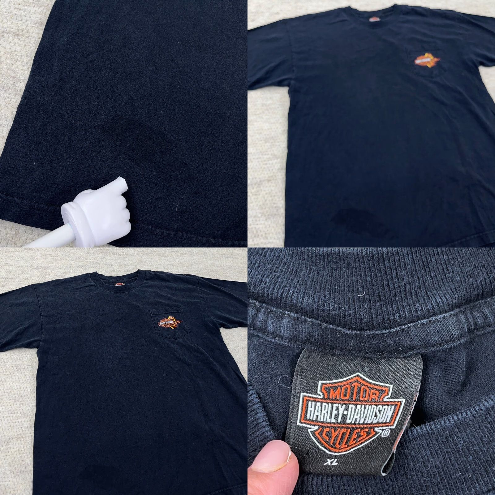 Harley Davidson VINTAGE Harley-Davidson Shirt XL Black Graphic Pocket Tee Tattoo Flames 80s Biker Mens Size US XL / EU 56 / 4 - 8 Thumbnail