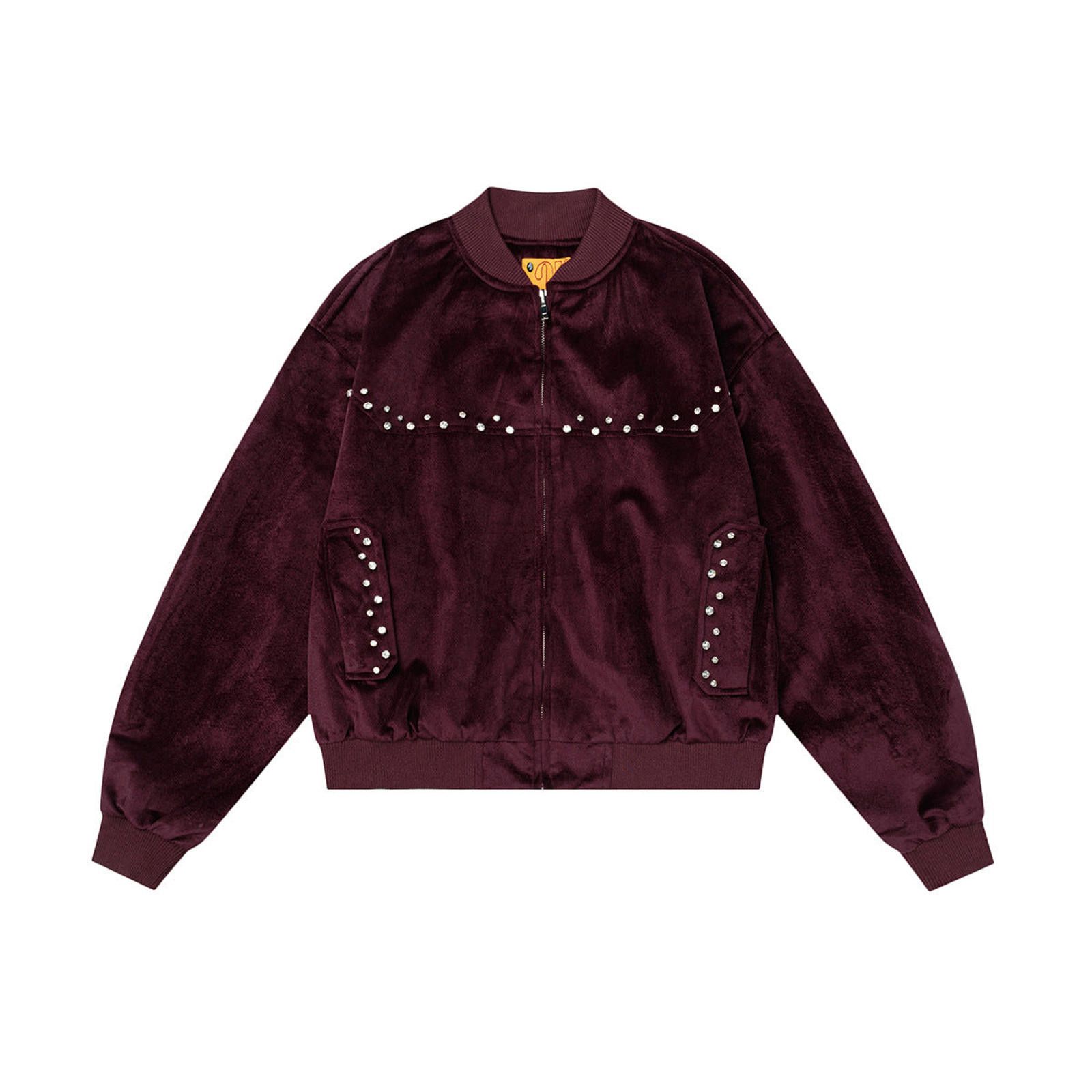 Japanese Brand Burgundy Velvet Bomber Jacket with Studded Detail Size US M / EU 48-50 / 2 - 1 Thumbnail