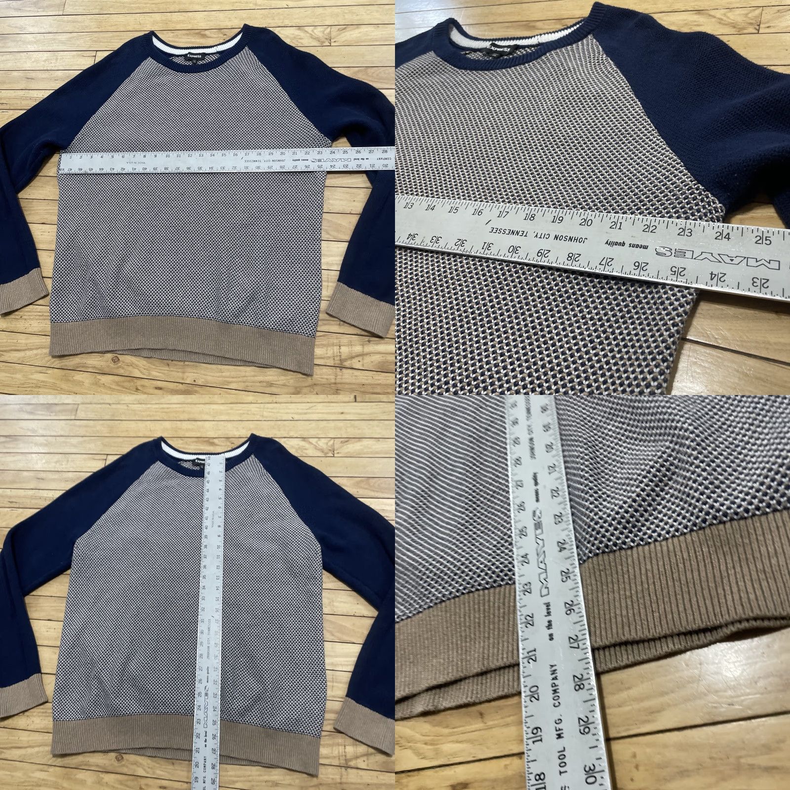 Express VINTAGE Express Knit Statement Sweater Men 2XL Texture Old Money Yacht Preppy Cotton XXL Cream Tan Blue, 80s 90s Classic, Wool? Wait - hold on. Size US XXL / EU 58 / 5 - 8 Thumbnail