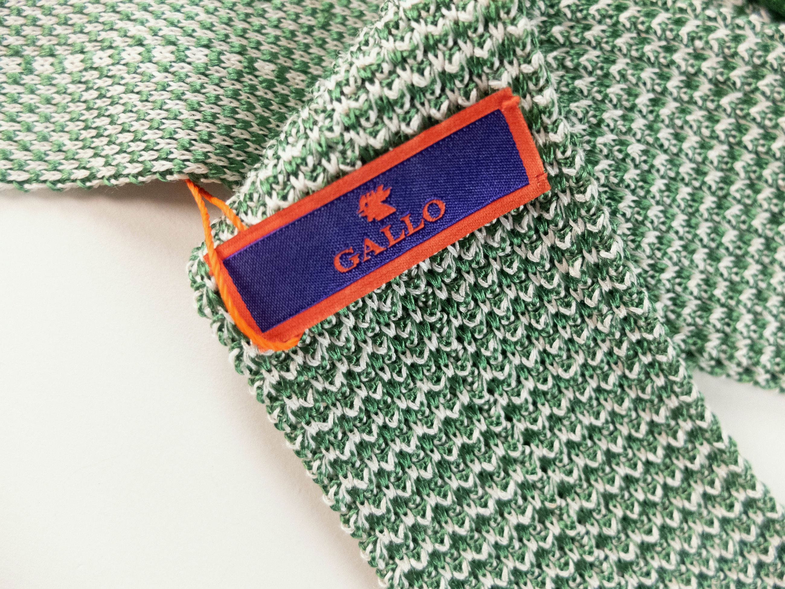 Other GALLO green & white knit skinny silk linen blend tie NWT Size ONE SIZE - 4 Thumbnail