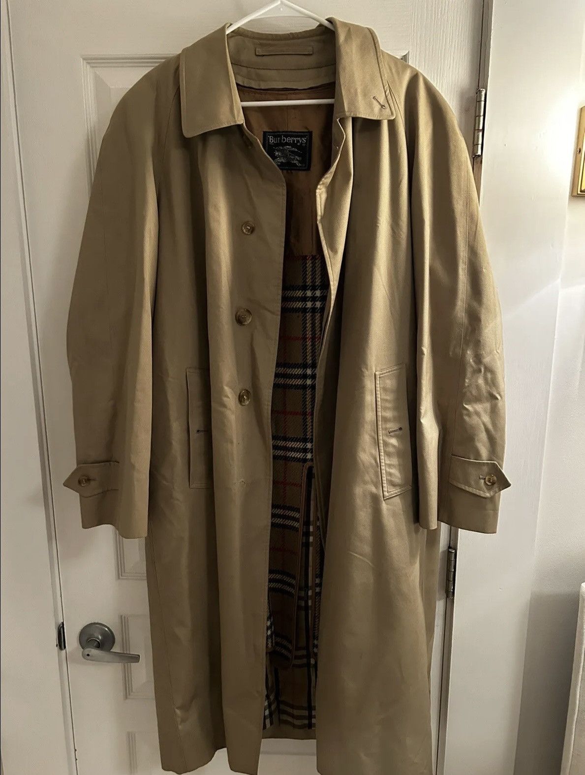 image of Vintage Burberry Nova Check Trench Coat in Tan, Men's (Size XL)