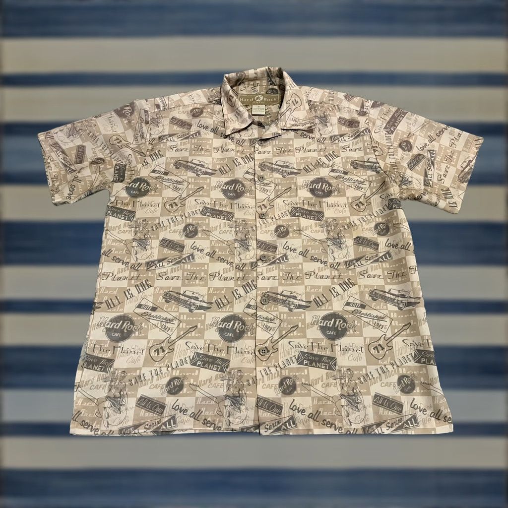 Hard Rock Cafe Hard Rock Cafe Shirt Mens Button-Up Beige Short Sleeve Retro Diner Save The Planet M Size US M / EU 48-50 / 2 - 1 Thumbnail