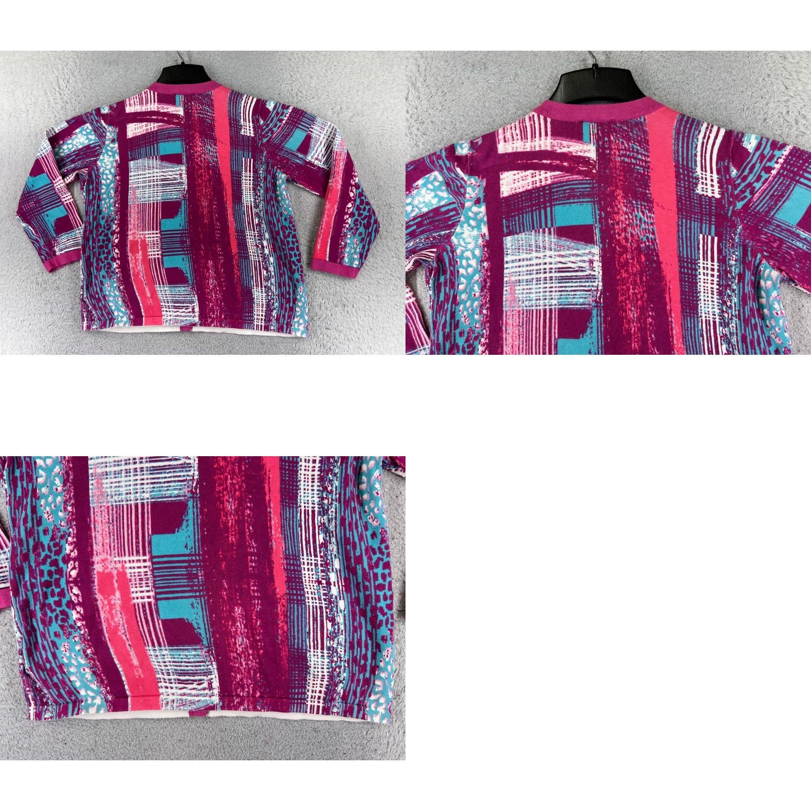 Bob Mackie VINTAGE Bob Mackie Sweater Womens Medium Purple Blue Button Up 90's Polyester Knit Cardigan Mens Womens Girls Size M / US 6-8 / IT 42-44 - 9 Thumbnail