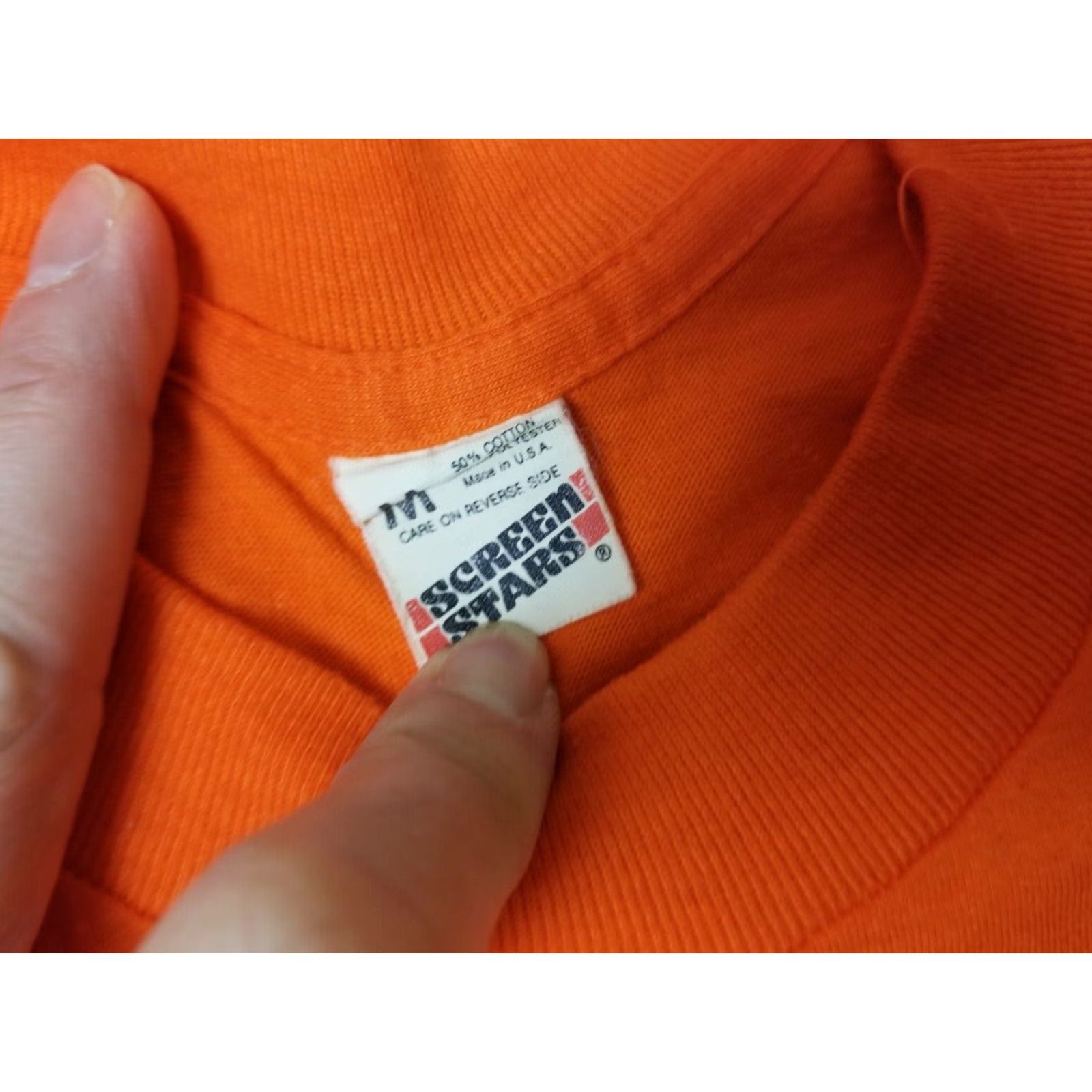 Vintage VINTAGE Russell T-Shirt Orange 50/50 Short Sleeve Mens Medium Adult Regular Cotton USA 80s Band Retro Rock Tropical Style Shirt Size US M / EU 48-50 / 2 - 4 Thumbnail