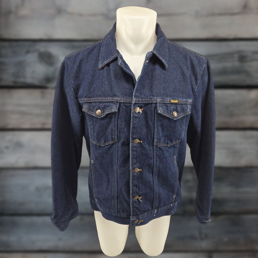 Wrangler VINTAGE Wrangler Denim Trucker Jacket Men’s LARGE USA Made Blue 80s Lined Cotton Jacket Size US L / EU 52-54 / 3 - 1 Thumbnail