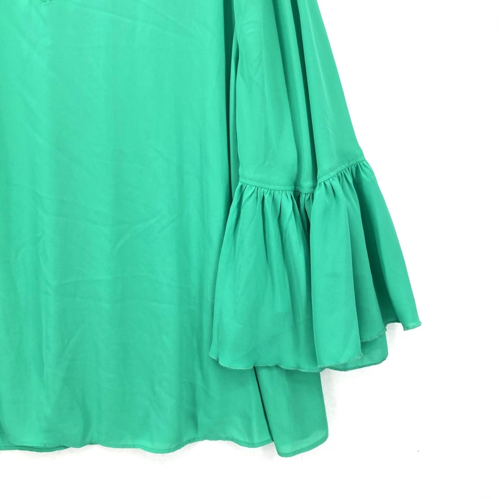 Vintage Lane Bryant Green Bell Sleeve Ruffle Tunic Shirt Womens 18/20 Flowy Keyhole Neck Size 3XL / US 20-22 - 3 Thumbnail