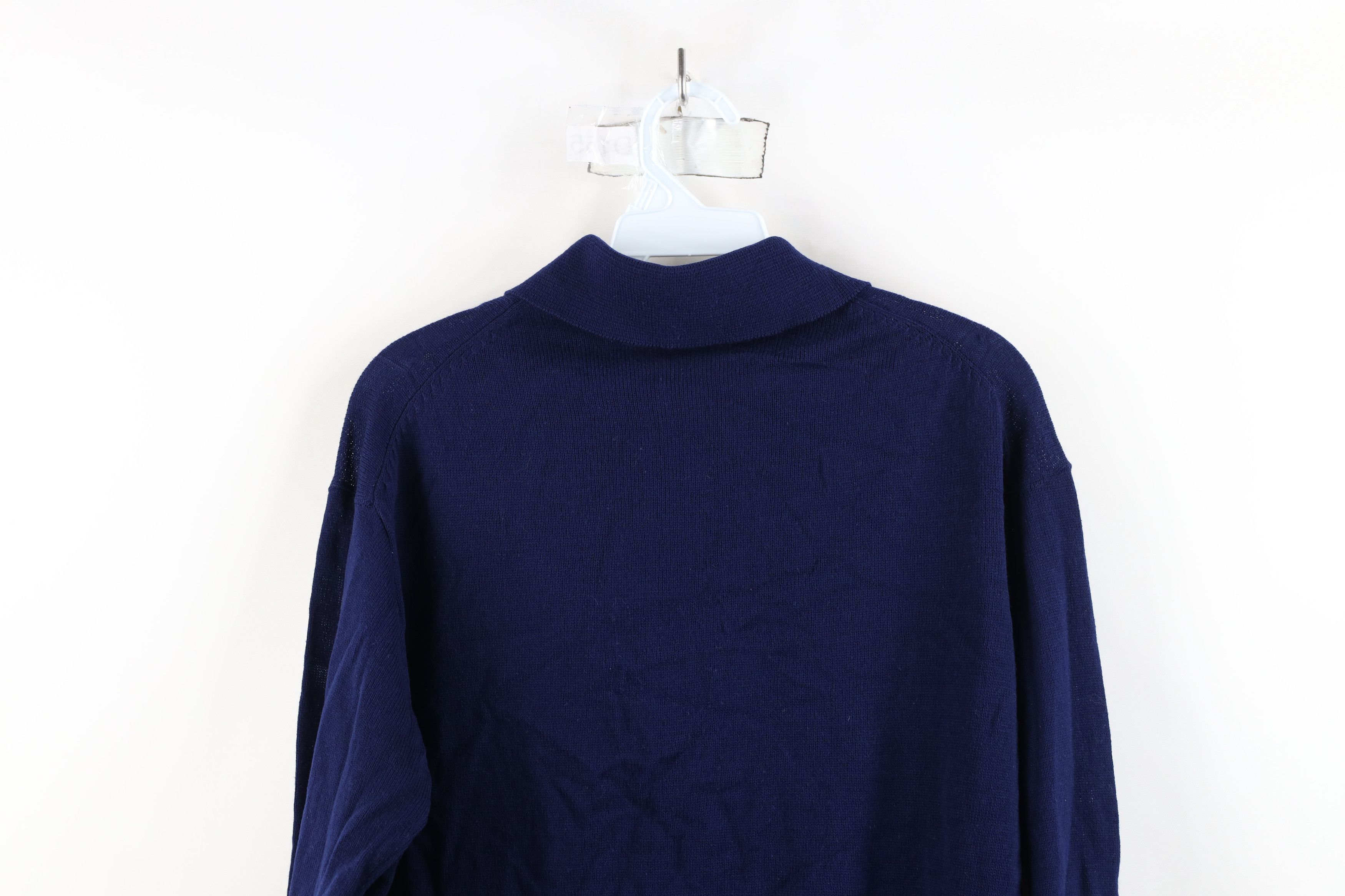 Vintage Vintage 70s Streetwear Cable Knit Collared Sweater Navy Blue Size US L / EU 52-54 / 3 - 10 Thumbnail