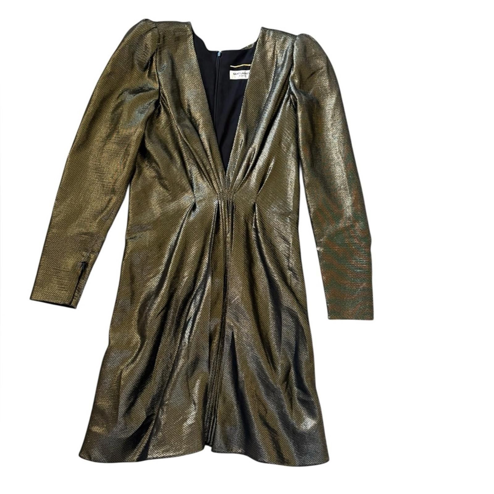 Saint Laurent Paris Saint Laurent Made in France Deep-V Silk Dress Size L / US 10 / IT 46 - 4 Thumbnail