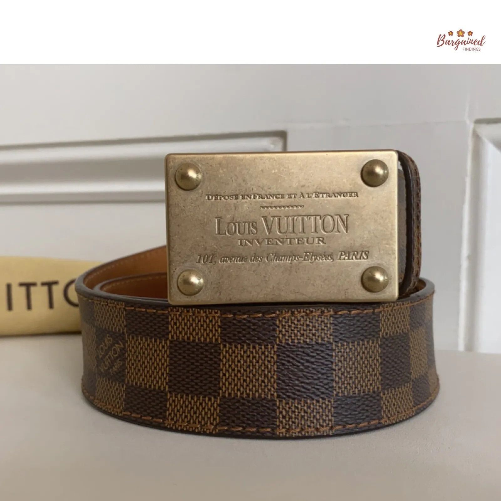 Louis Vuitton Damier Ebene Canvas Leather Inventeur Belt