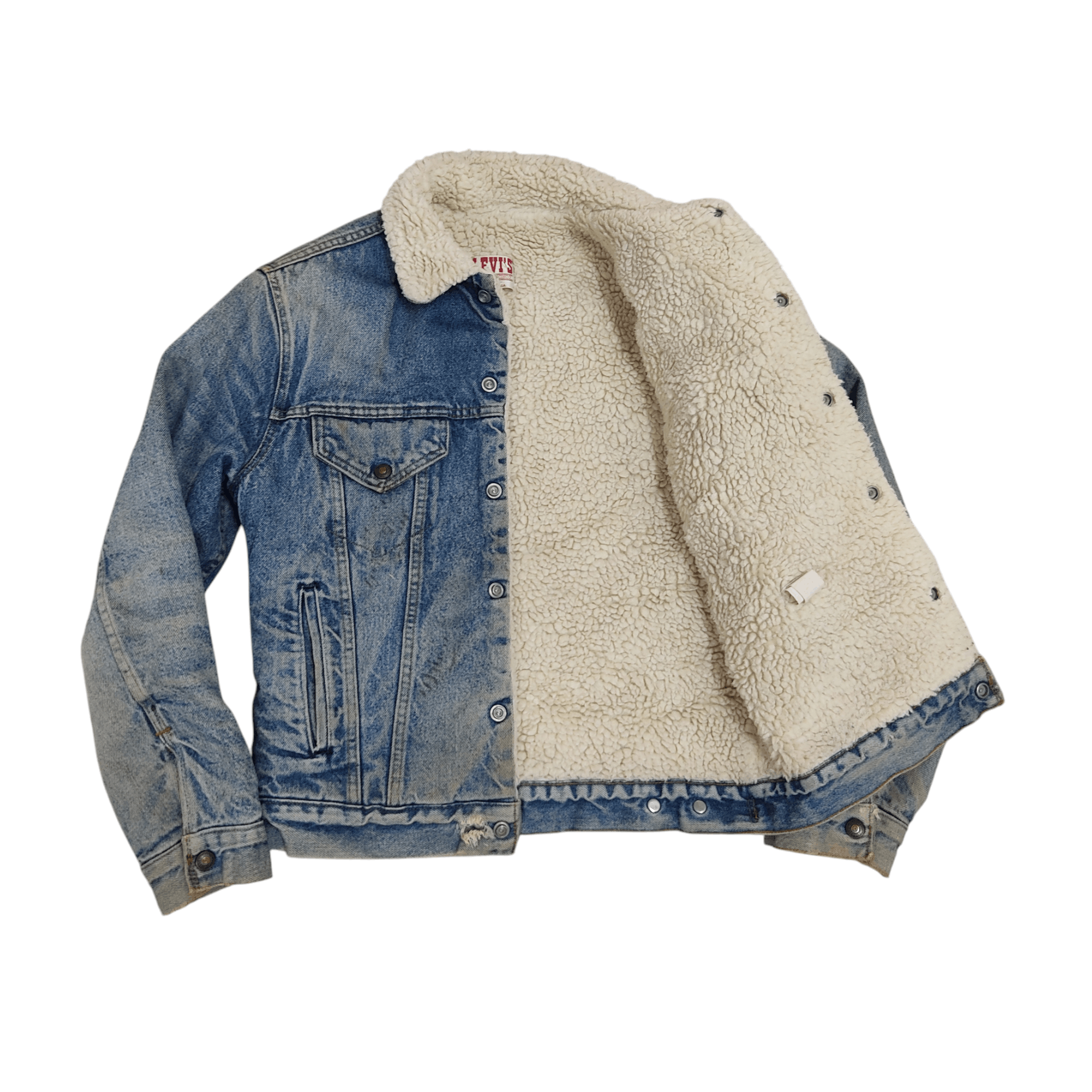 Levi's Vintage 80s Levi's Sherpa Lined Distressed Trucker Jacket Size US S / EU 44-46 / 1 - 8 Thumbnail