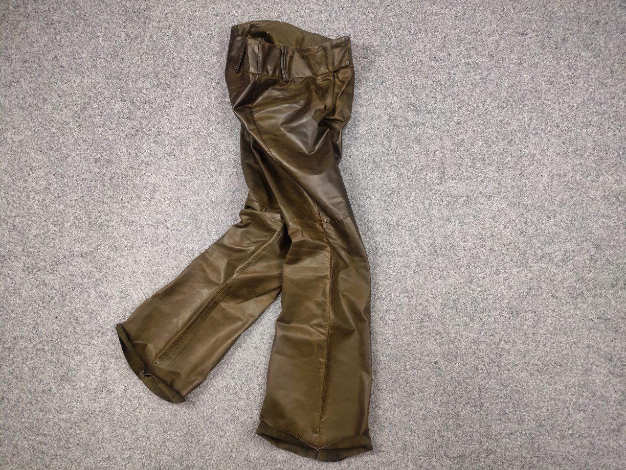 If Six Was Nine Leonardo Vintage Dark Green Faded Leather Flared Pants Y2K Size 36" / US 14 / IT 50 - 3 Thumbnail