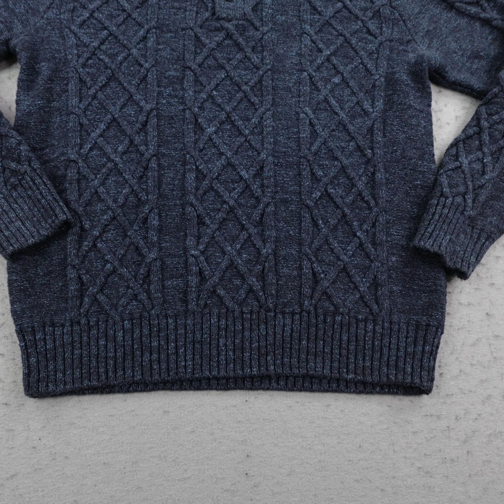 Gap Gap Sweater Mens Large Blue Cable-Knit Mock Neck Henley Pullover Heavyweight Casual Business Travel Size US L / EU 52-54 / 3 - 3 Thumbnail