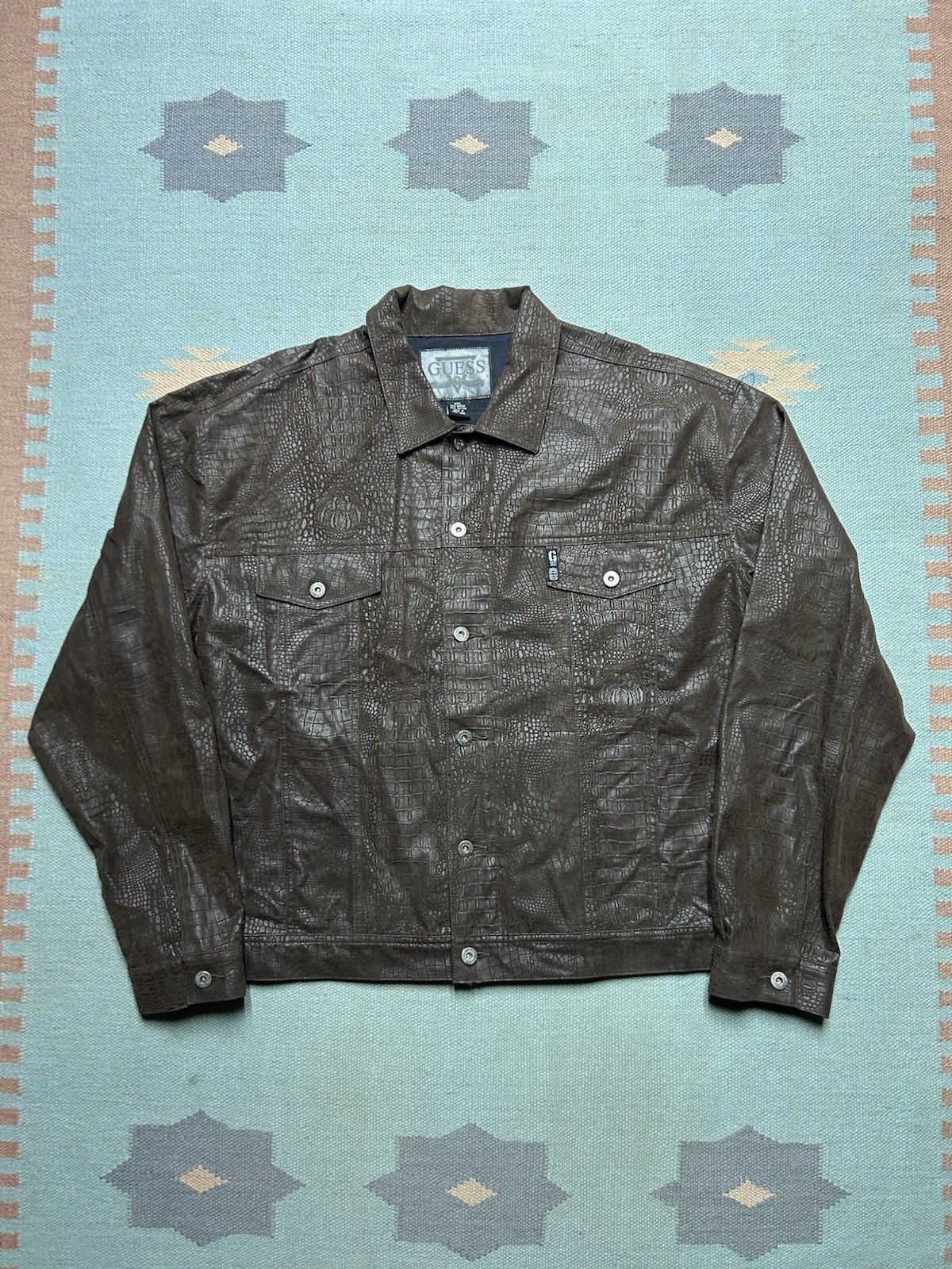 Vintage Guess faux snakeskin trucker jacket rayon cotton y2k XXL Size US XXL / EU 58 / 5 - 1 Thumbnail
