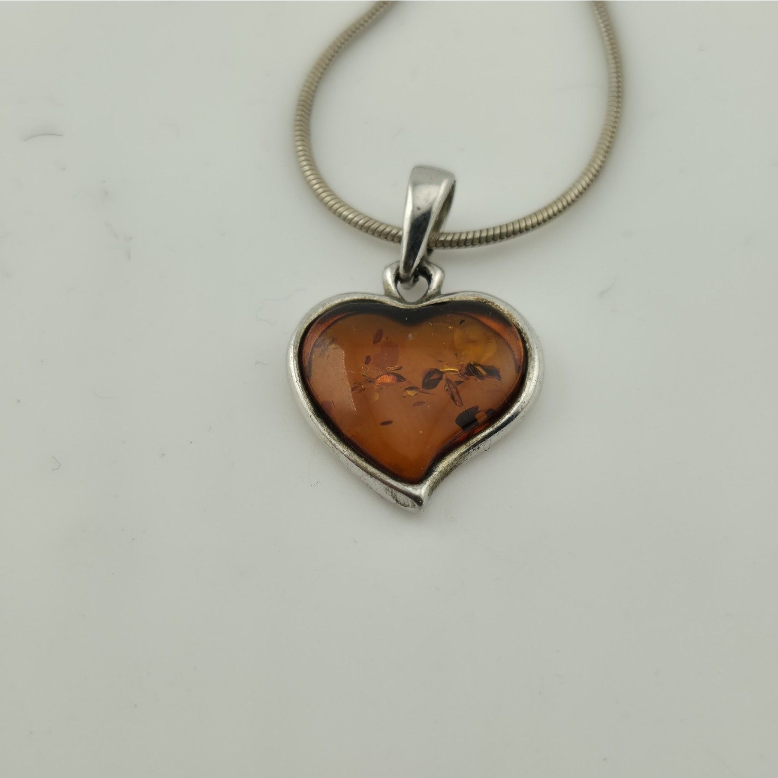Other Paolo Romeo Sterling Silver Amber Heart Pendant Snake Chain Size ONE SIZE - 3 Thumbnail
