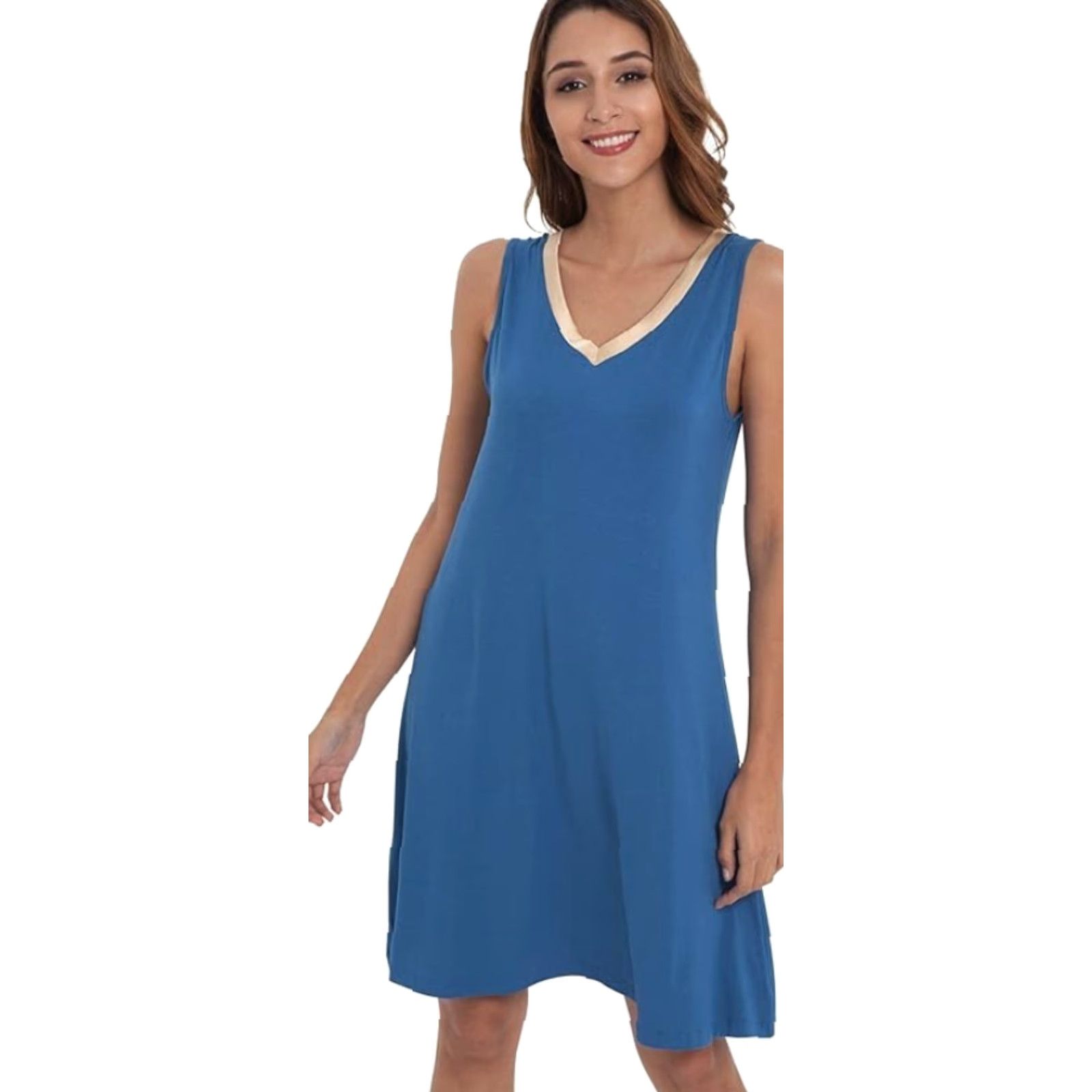 Vintage GYS Womens Bamboo Nightgown Nightdress Sleeveless V-Neck Light Sleepwear Medium Prussian Blue Women Size M / US 6-8 / IT 42-44 - 6 Thumbnail