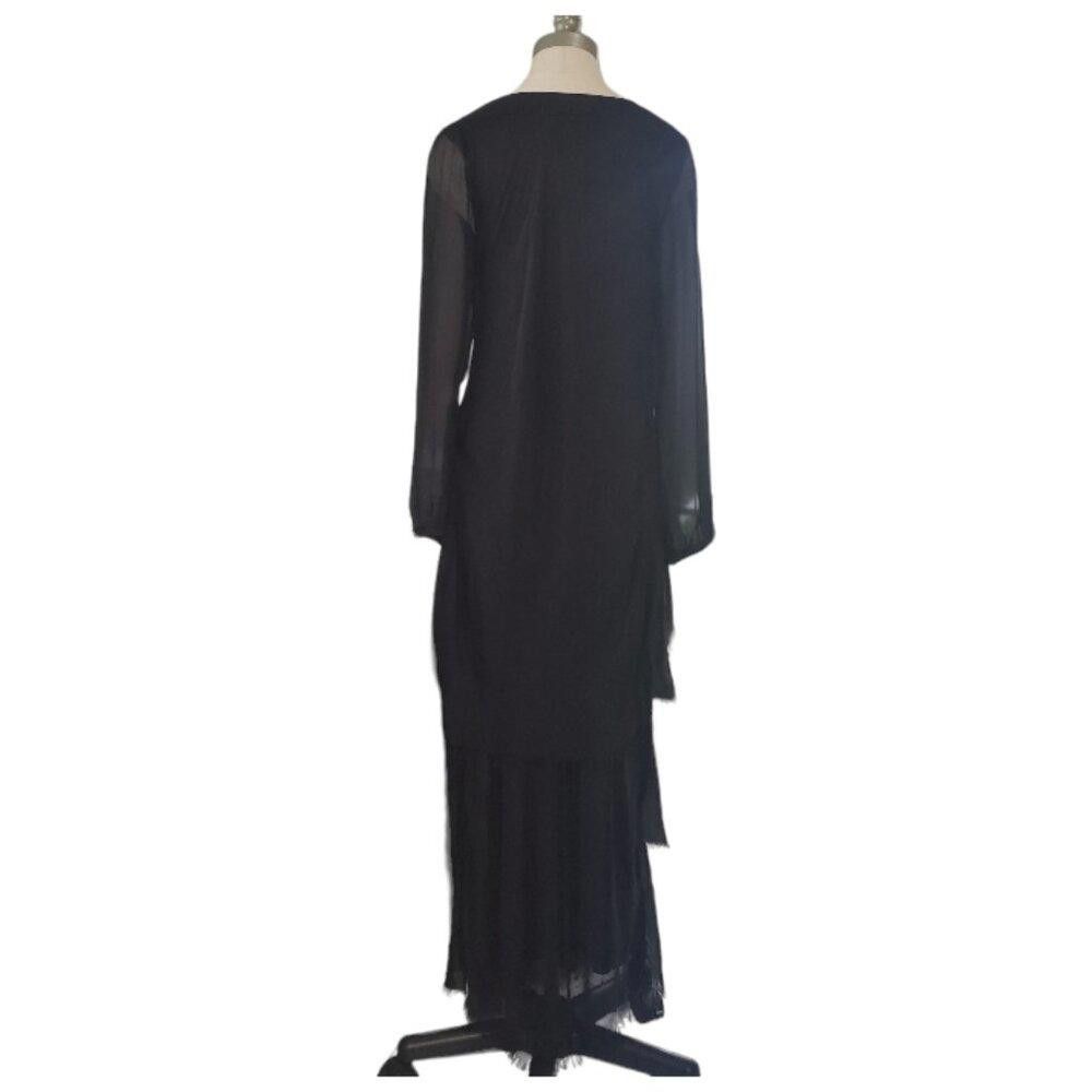 Designer CT1568 NT by Amati Black Layered Dress Sequined Neck Trim L Size L / US 10 / IT 46 - 6 Thumbnail