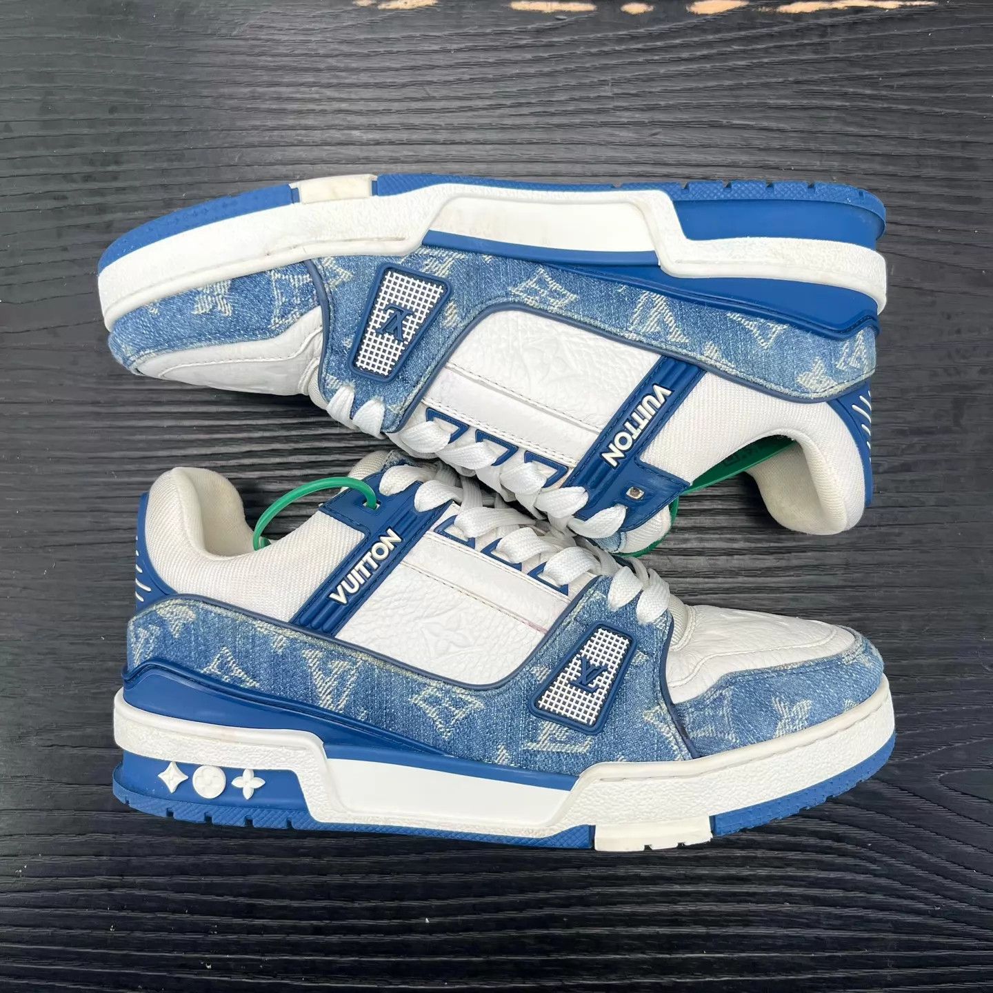 Louis Vuitton LV Trainer White & Blue Denim 5/39 Original Box Size US 6 / EU 39 - 3 Thumbnail