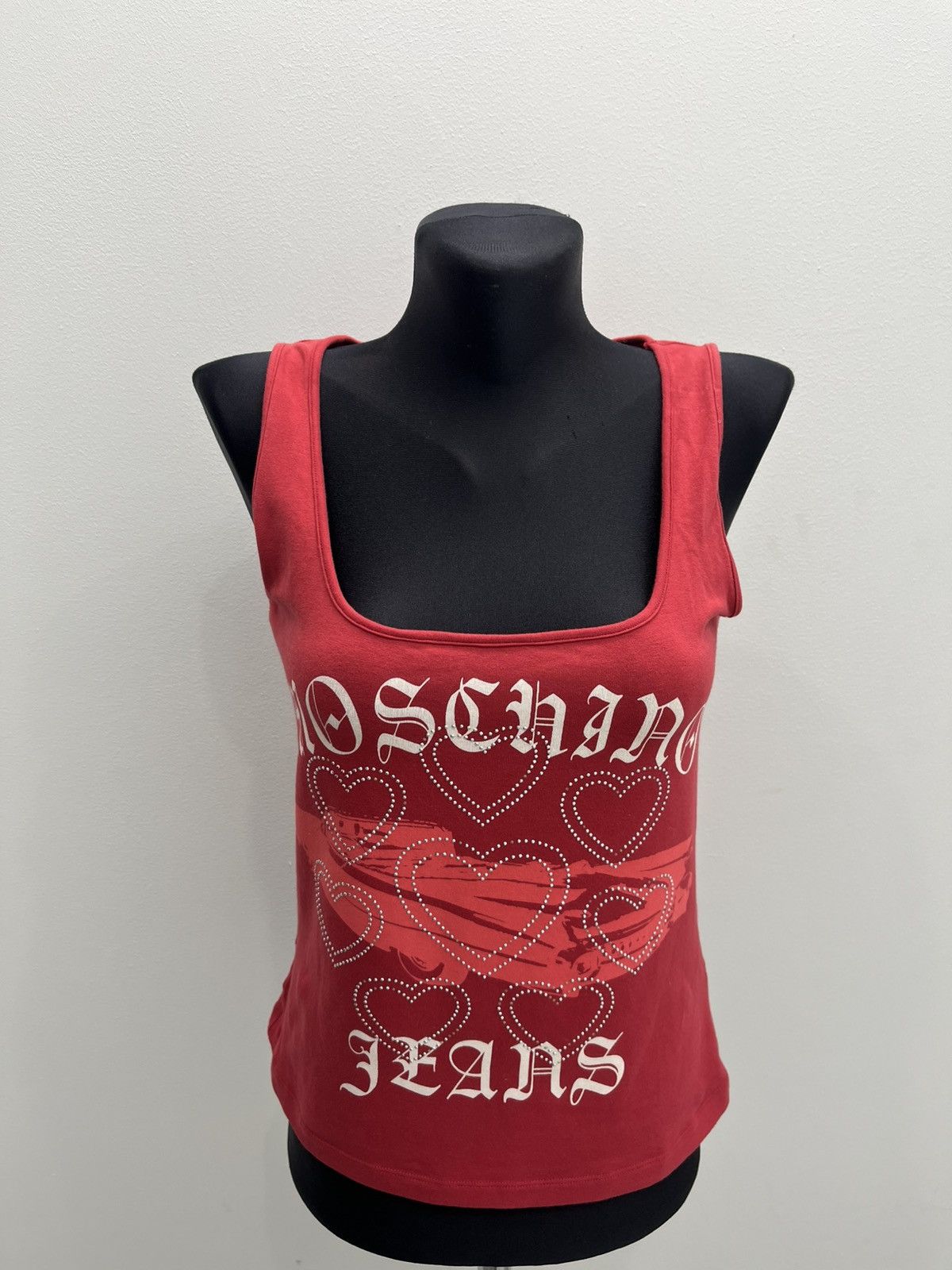 Moschino Vintage Moschino Y2K Crystals Heart Tank T-shirt Tee Size M / US 6-8 / IT 42-44 - 1 Thumbnail