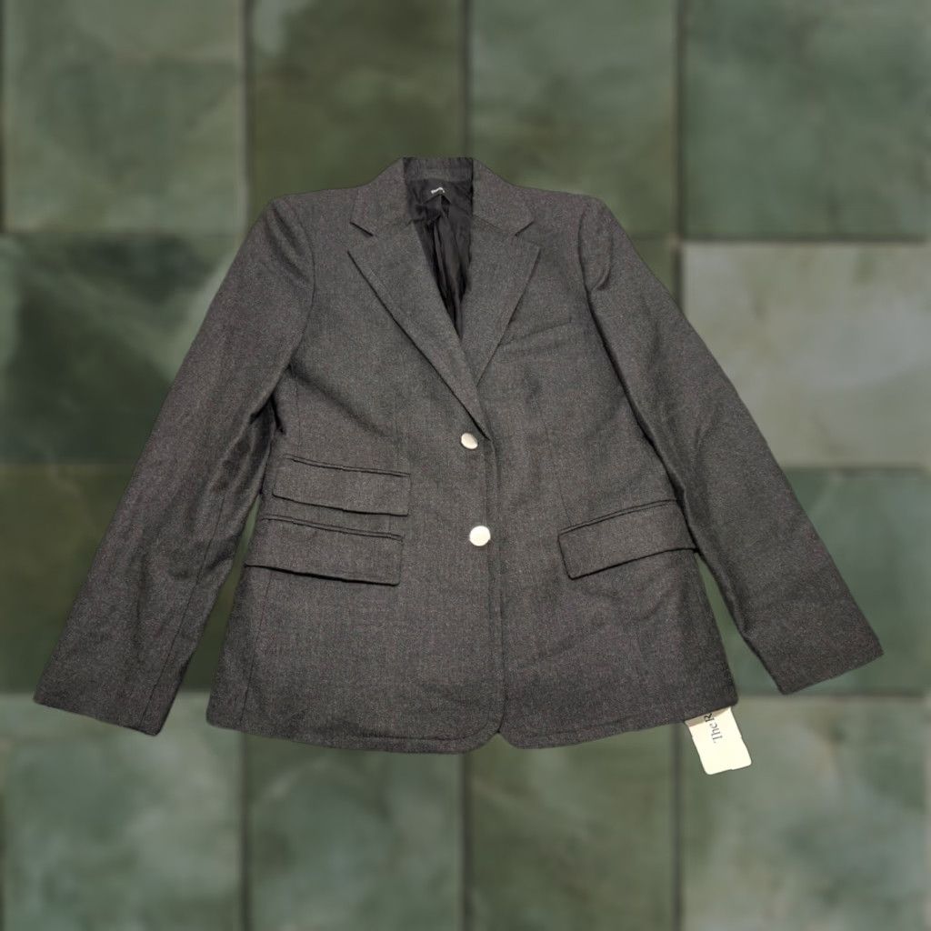 THEORY Blazer Tailored 2 Button Sleek Flannel 100% Virgin Wool Size 0 Gray