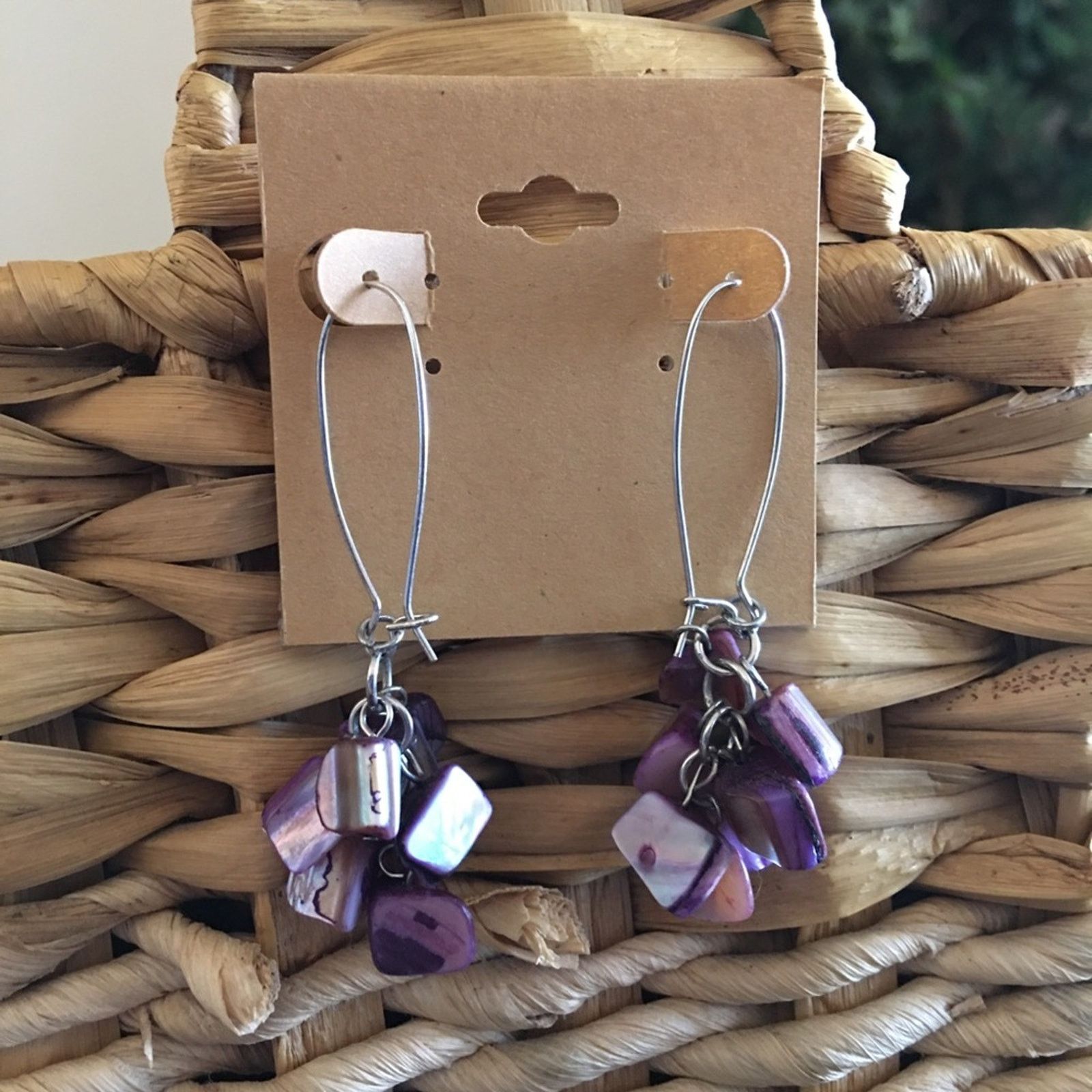 Jewelry Purple tone painted shell ear wire earrings Size ONE SIZE - 1 Thumbnail
