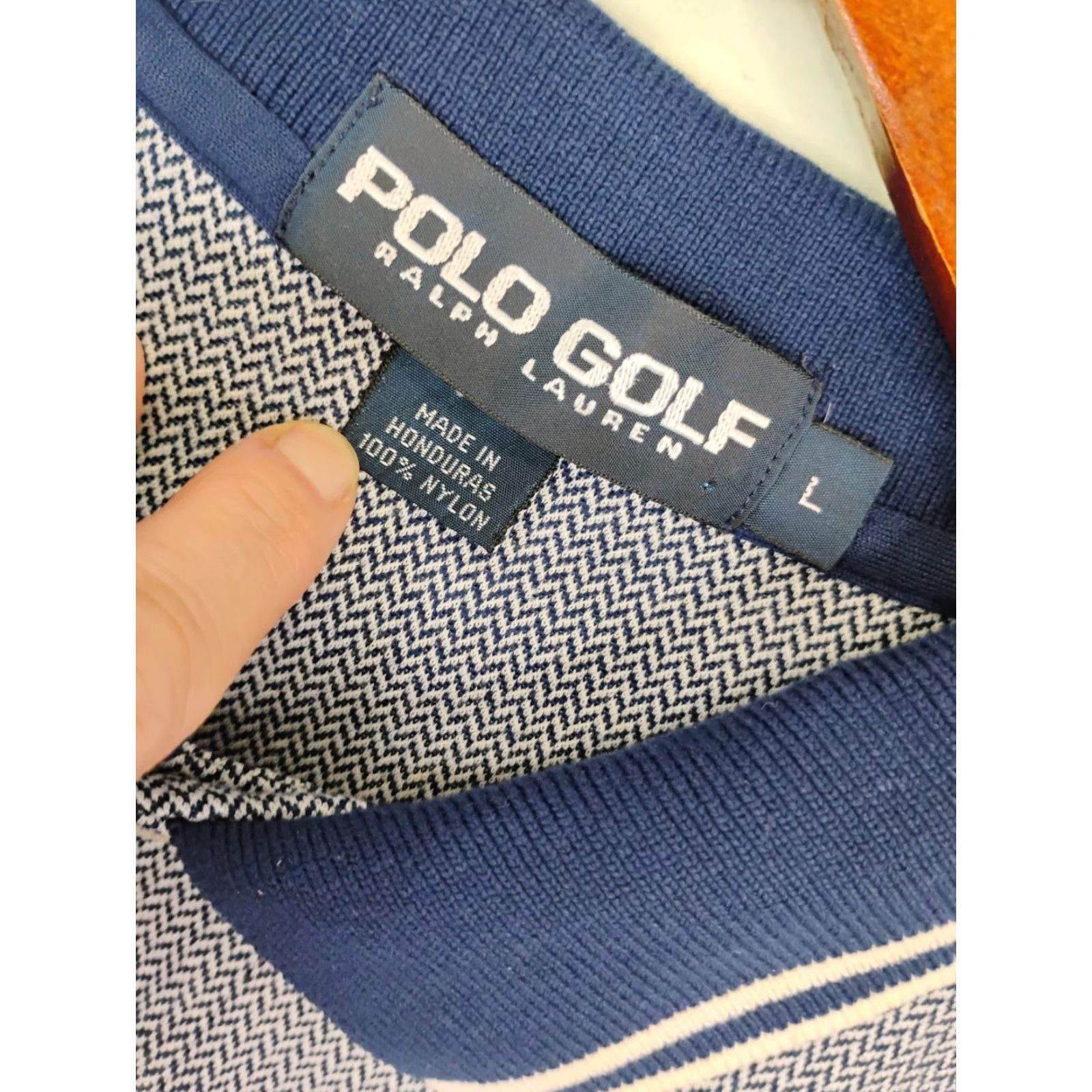 Ralph Lauren VINTAGE Polo Ralph Lauren Golf Short Sleeve Polo Shirt Mens Large Herringbone Blue Size US L / EU 52-54 / 3 - 7 Thumbnail