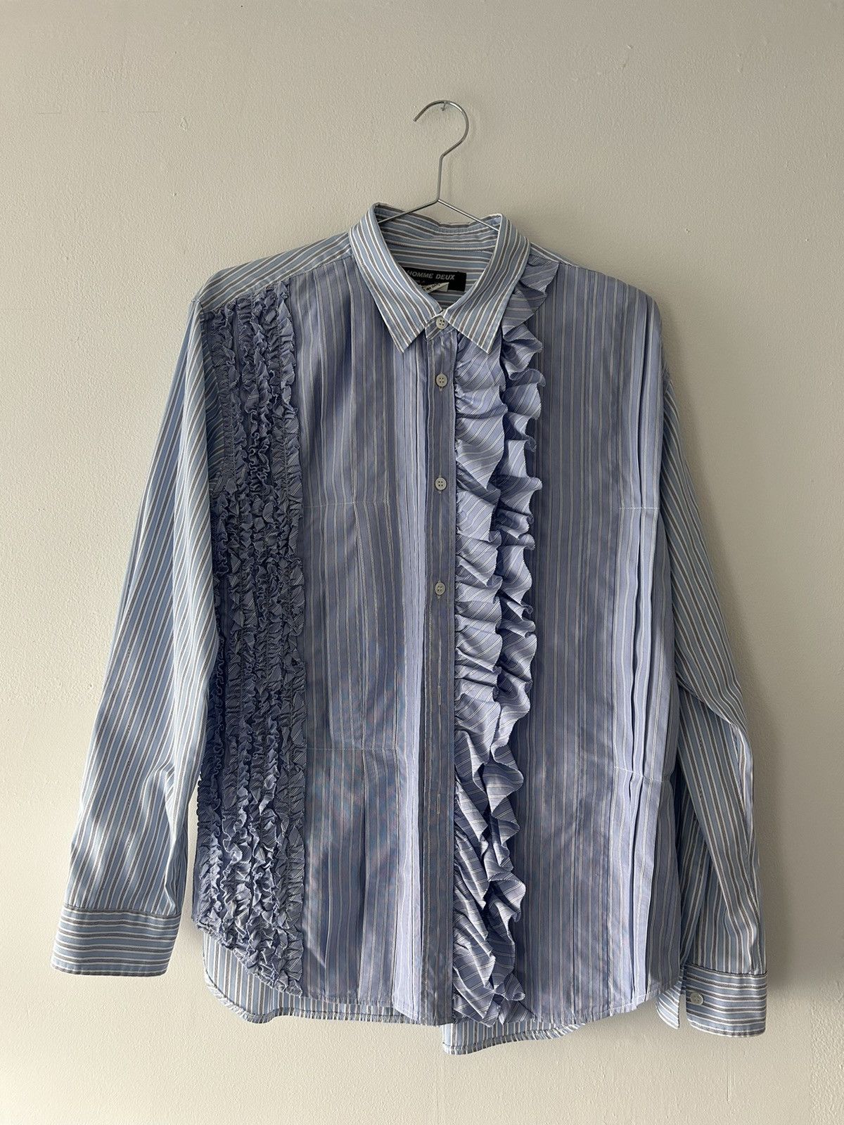 Comme des Garcons × Comme des Garcons Homme Deux × Japanese Brand Striped Frilled Shirt Size US M / EU 48-50 / 2 - 1 Thumbnail