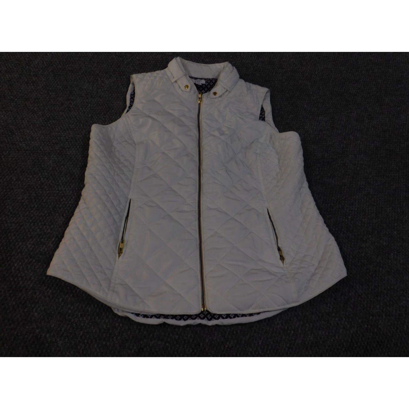 Vintage Crown & Ivy Vest White XL Quilted Zip Geometric Outdoor Womens Vest Medium-Length Fall/Spring Casual Womens Size XL / US 12-14 / IT 48-50 - 2 Thumbnail