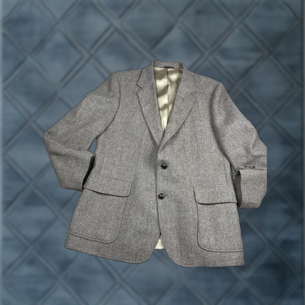Haggar VINTAGE Haggar Imperial Tweed Blazer Jacket 44 Brown Herringbone Pockets 80s Mens Size 44R - 1 Thumbnail
