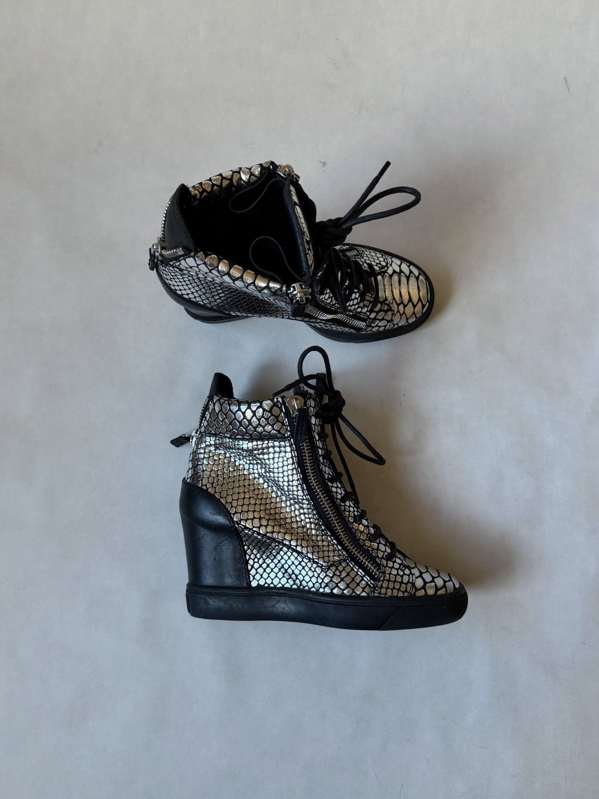 Giuseppe Zanotti Guiseppe Zanotti Python Print Wedge High Top Y2K Sneakers Size US 7 / IT 37 - 1 Thumbnail