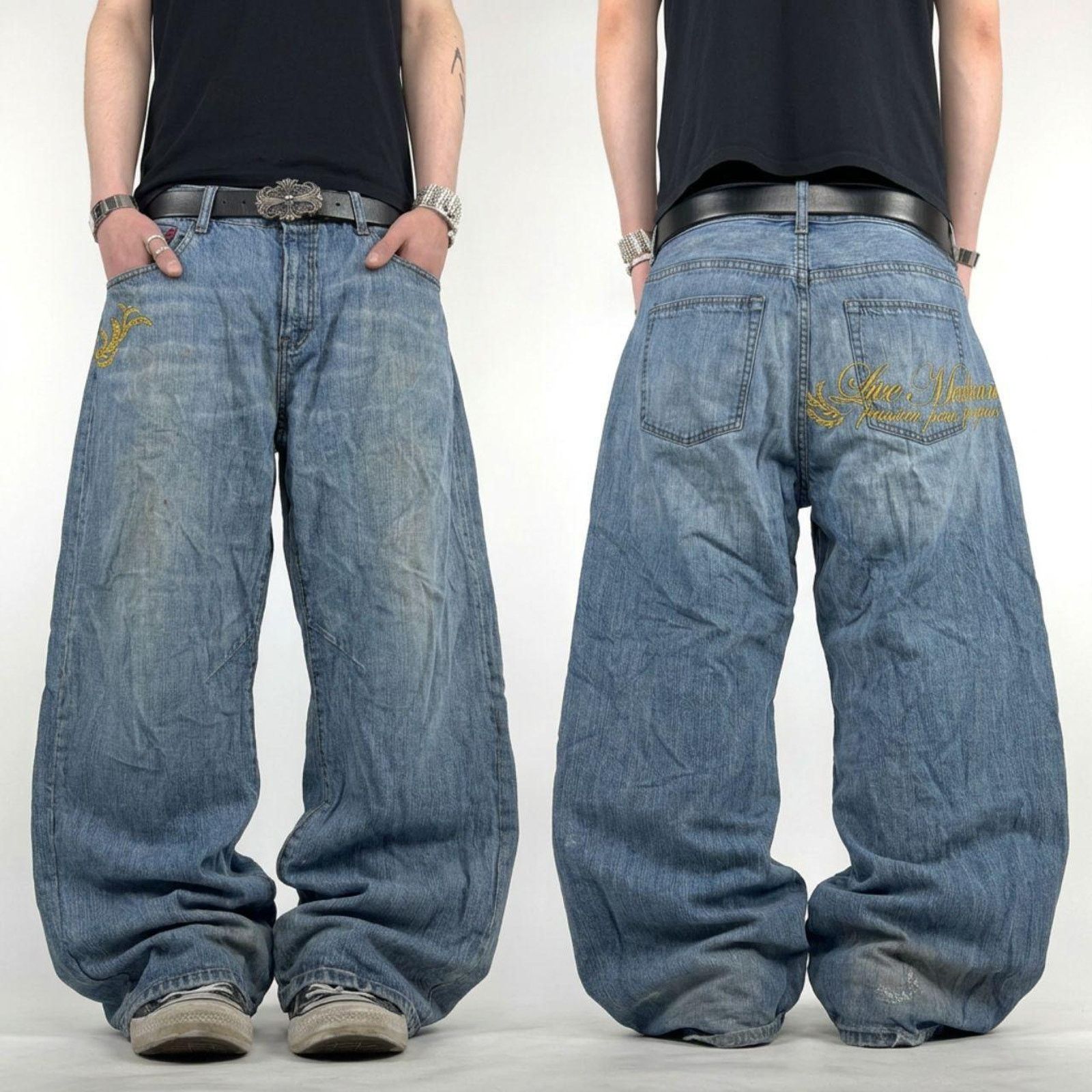 Vintage y2k archive baggy wide leg embroidered skater jeans