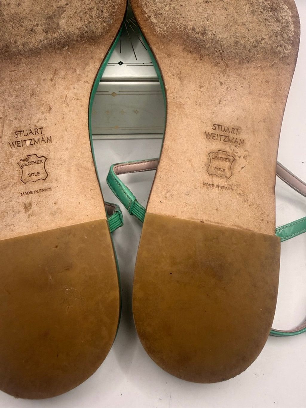 Stuart Weitzman Women's Stuart Weitzman Green Leather Thong Sandals 9 Size US 9 / IT 39 - 7 Thumbnail