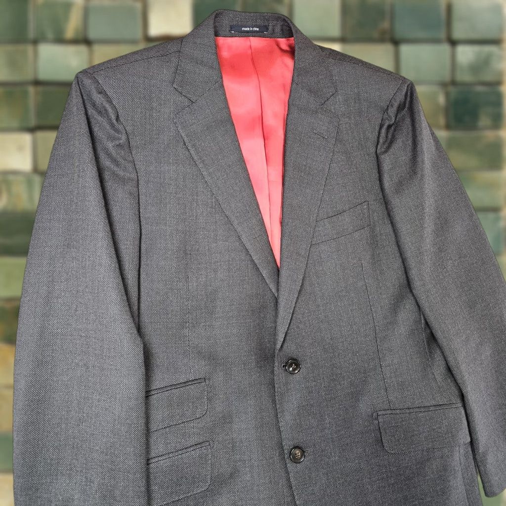 Suitsupply Suitsupply Sienna Blazer Mens 40S Gray Wool Notch Two-Button Front Single-Breasted Geometric Texture Jacket Size 40R - 1 Thumbnail