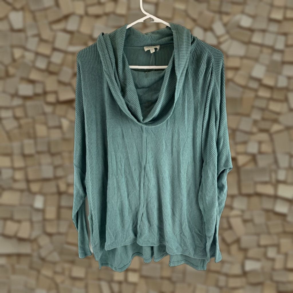 Altea Status By Chenault Sweater Women's Size M Teal Cowl Neck Ribbed Center Seams NWT Size M / US 6-8 / IT 42-44 - 1 Thumbnail