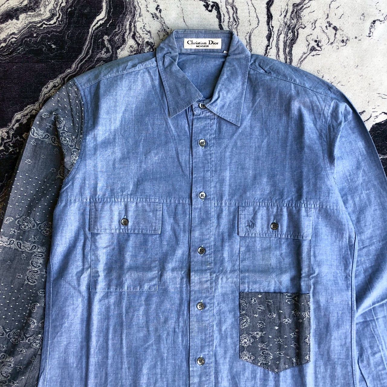 Christian Dior Monsieur Vintage Christian Dior Monsieur Chambray Paisley Pocket Size US M / EU 48-50 / 2 - 3 Thumbnail