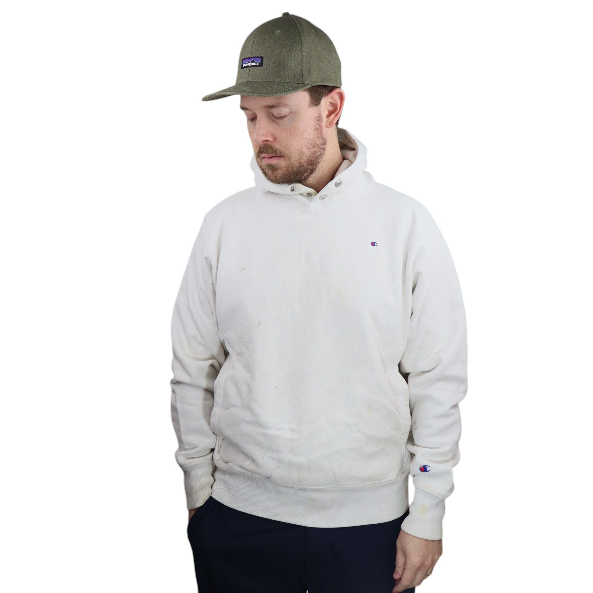 Champion × Vintage Crazy Distressed 90s Champion Reverse Weave Blank Hoodie Size US M / EU 48-50 / 2 - 2 Thumbnail