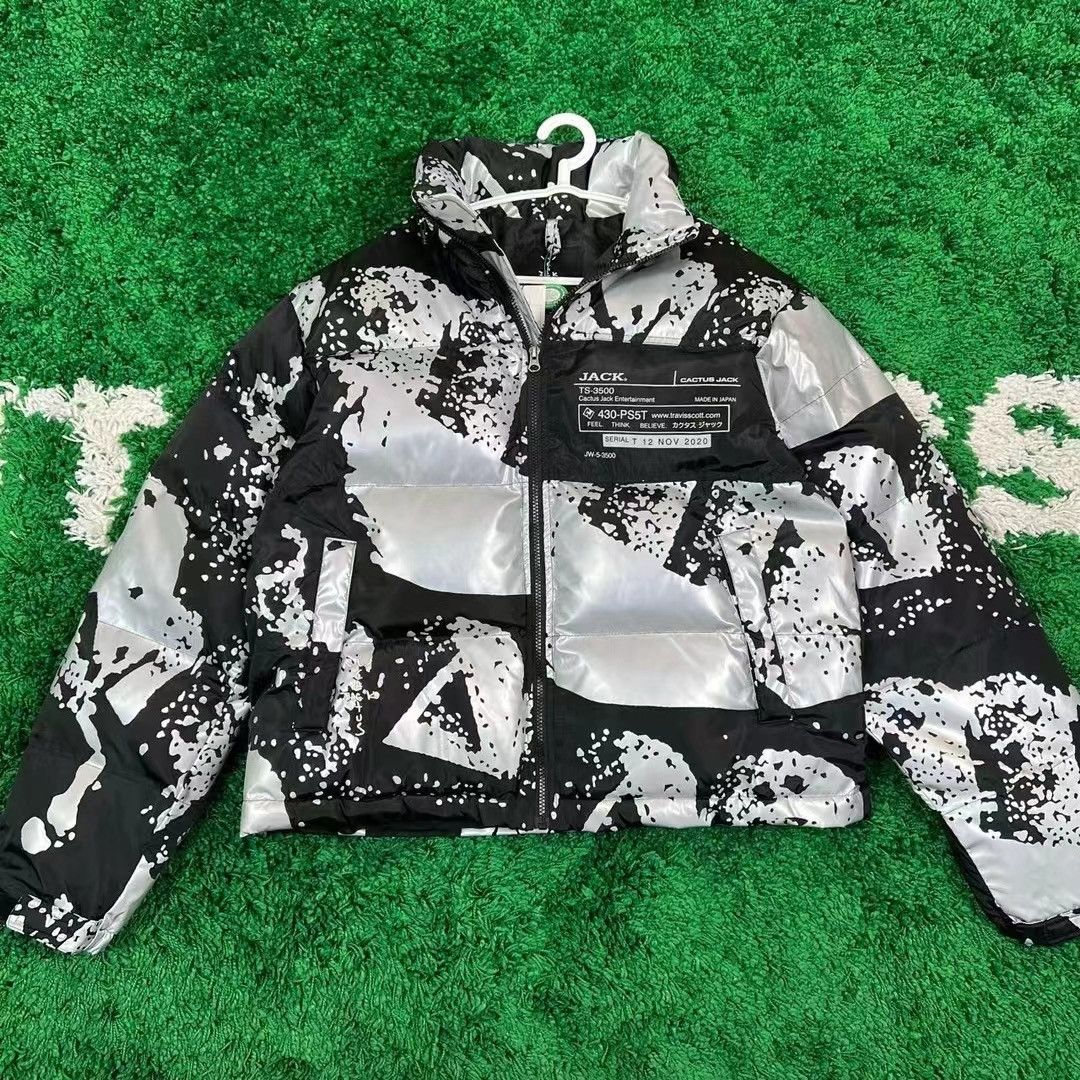 image of Playstation X Cactus Jack Refflective Puffer Jacket in Silver, Men's (Size Large)