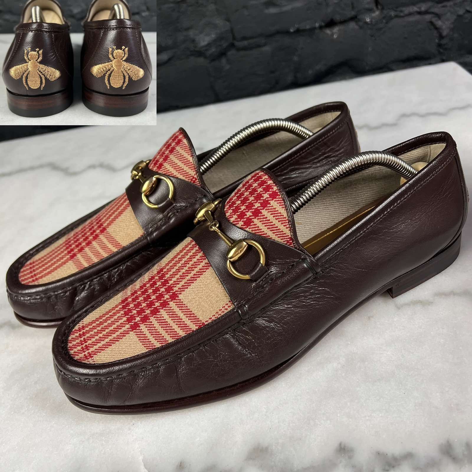 Pre-owned Gucci 1953 Horsebit Loafers Tartan Plaid Leather 9 G In Brown