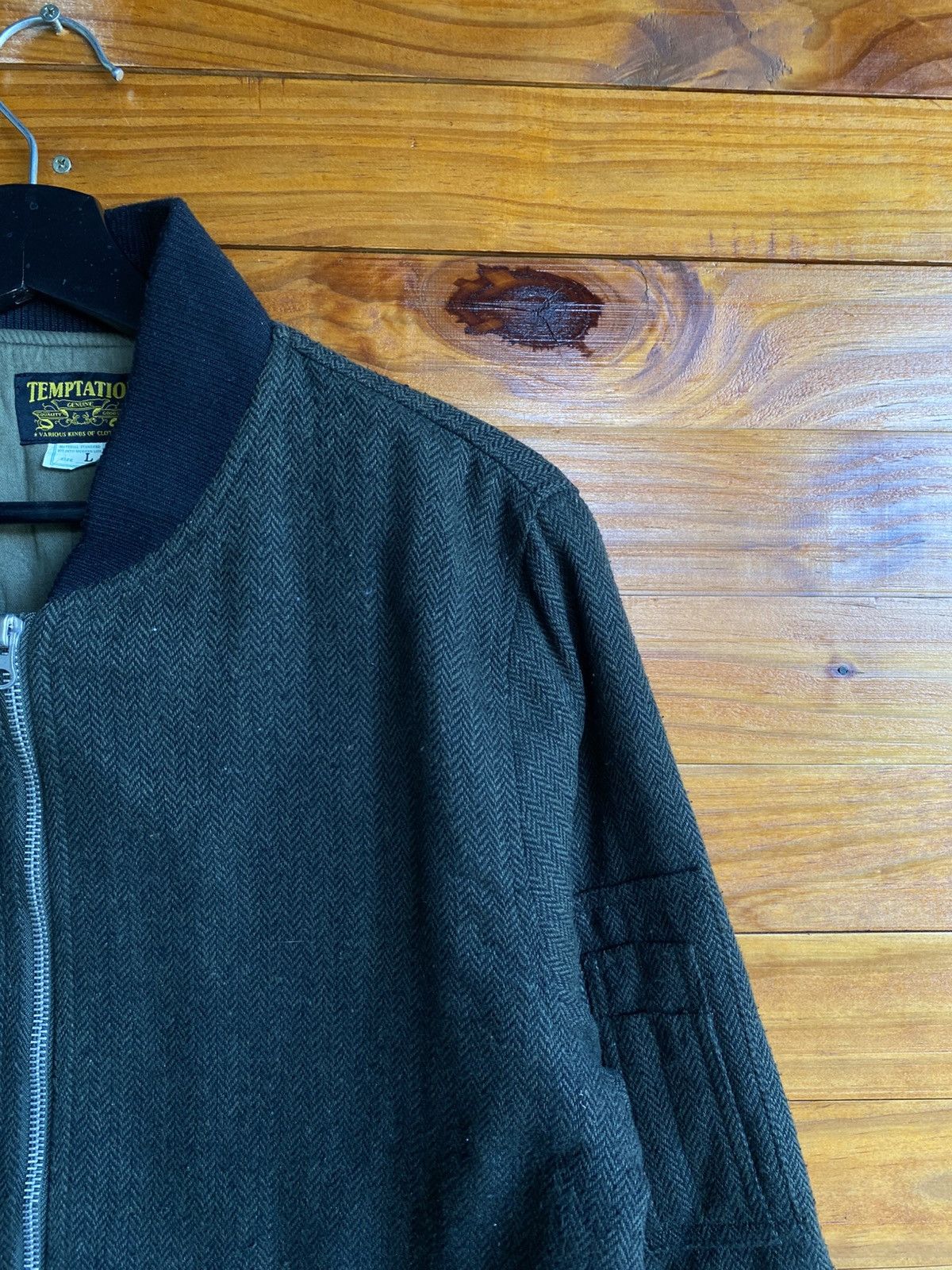 Japanese Brand Vintage Temptation Herringbone Jacket Olive Green Wool Blend Size US L / EU 52-54 / 3 - 10 Thumbnail