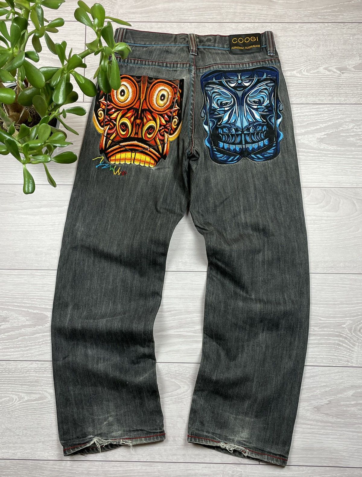 image of Crazy Vintage Y2K Coogi Jeans Baggy Wide Leg Jnco Style in Grey, Men's (Size 34)