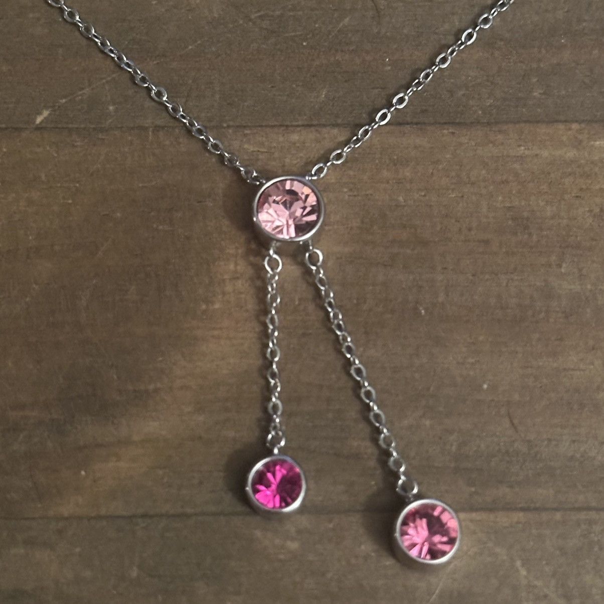 Other JCM silver tone pink crystals drop pendant necklace Size ONE SIZE - 3 Thumbnail