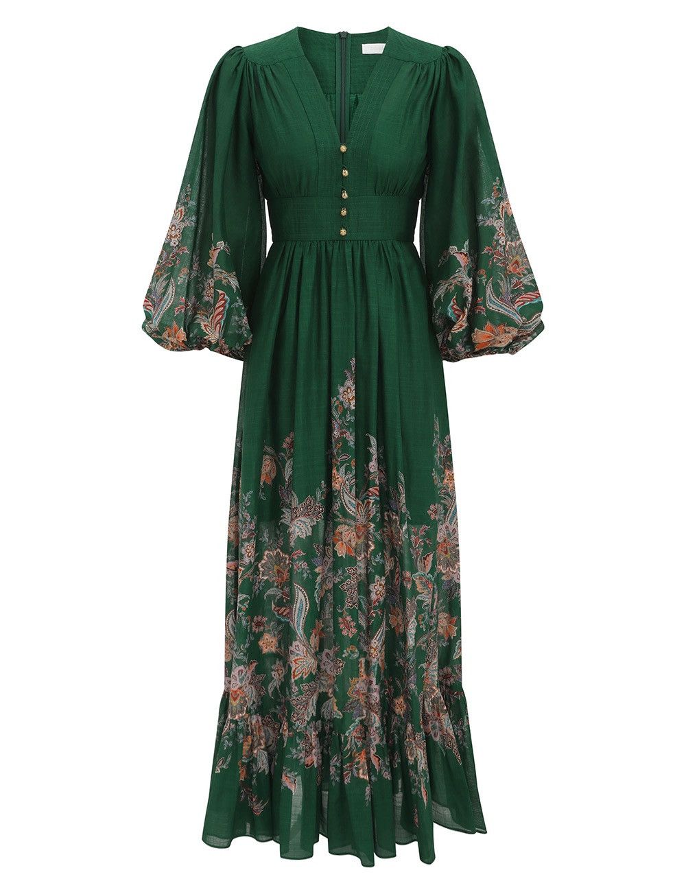 Zimmermann ZIMMERMANN RHIANNON PLUNGE MAXI DRESS GREEN MULTI PAISLEY Size L / US 10 / IT 46 - 5 Thumbnail