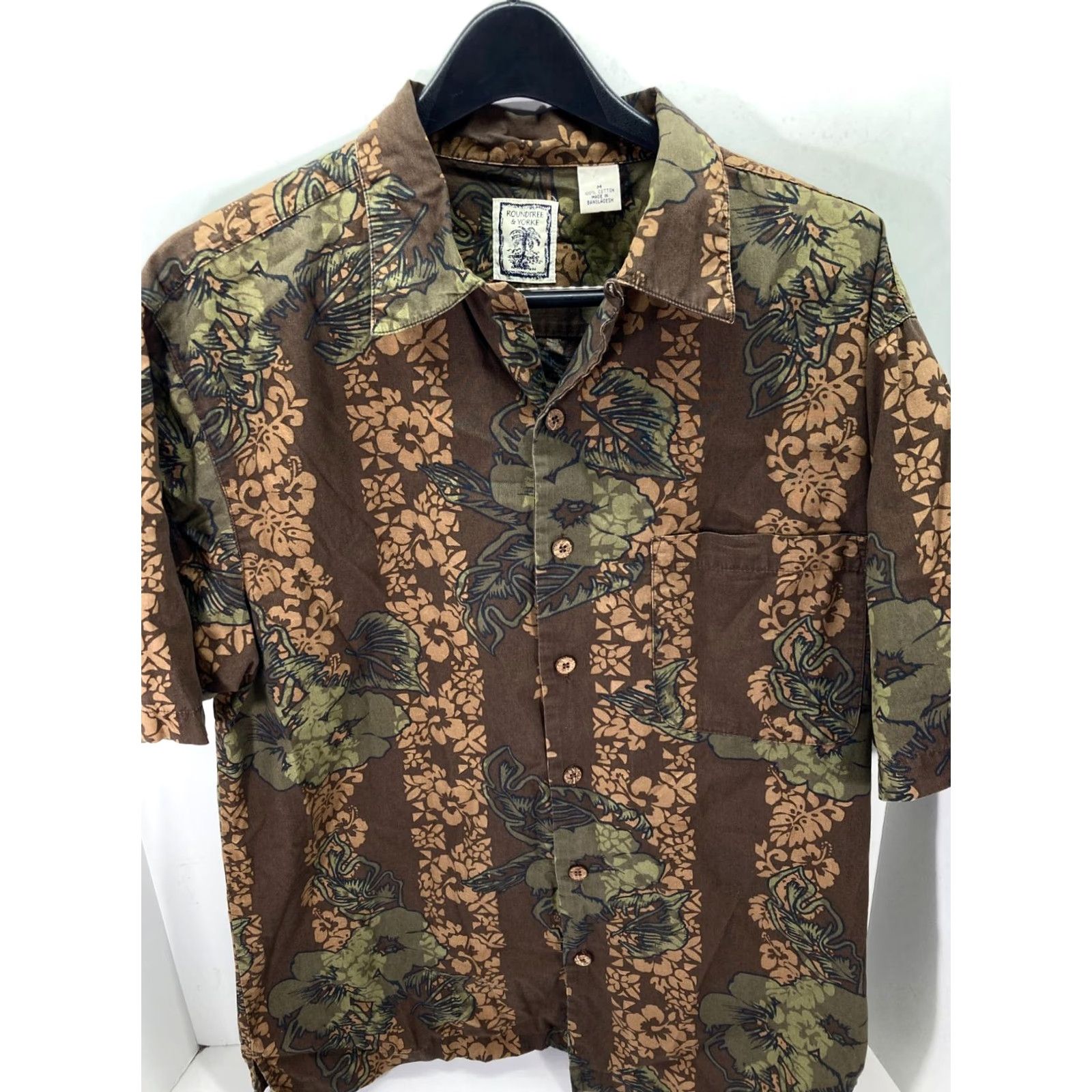 Roundtree & Yorke VINTAGE Roundtree & Yorke Hawaiian Button Up Shirt Mens M Brown Cotton Floral Beach Size US M / EU 48-50 / 2 - 2 Thumbnail