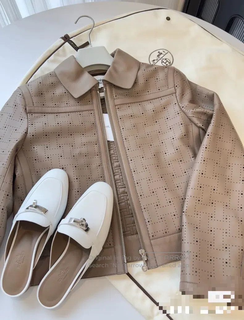 Hermes Cut-Out Leather Jacket, Elephant Grey