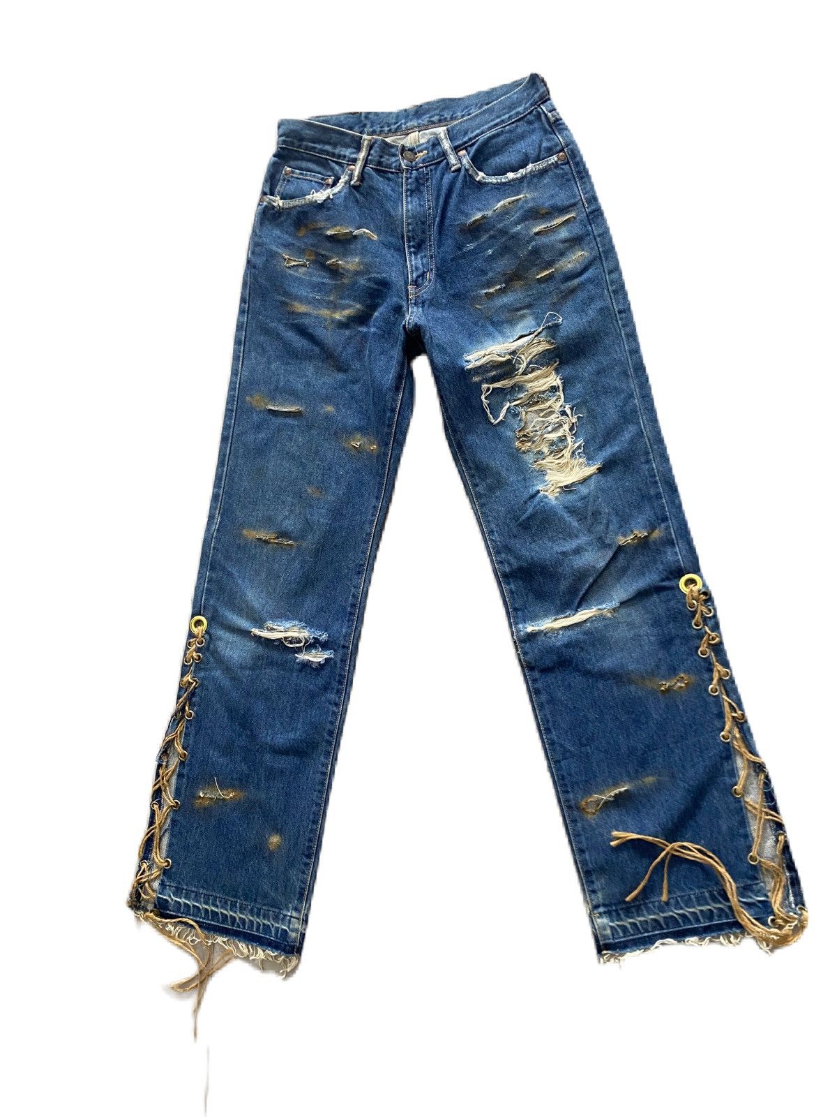 Edwin × Japanese Brand × Junya Watanabe VINTAGE EDWIN DISTRESS DENIM RIPPED DESIGN ROPE LEG RARE Size US 29 - 3 Thumbnail