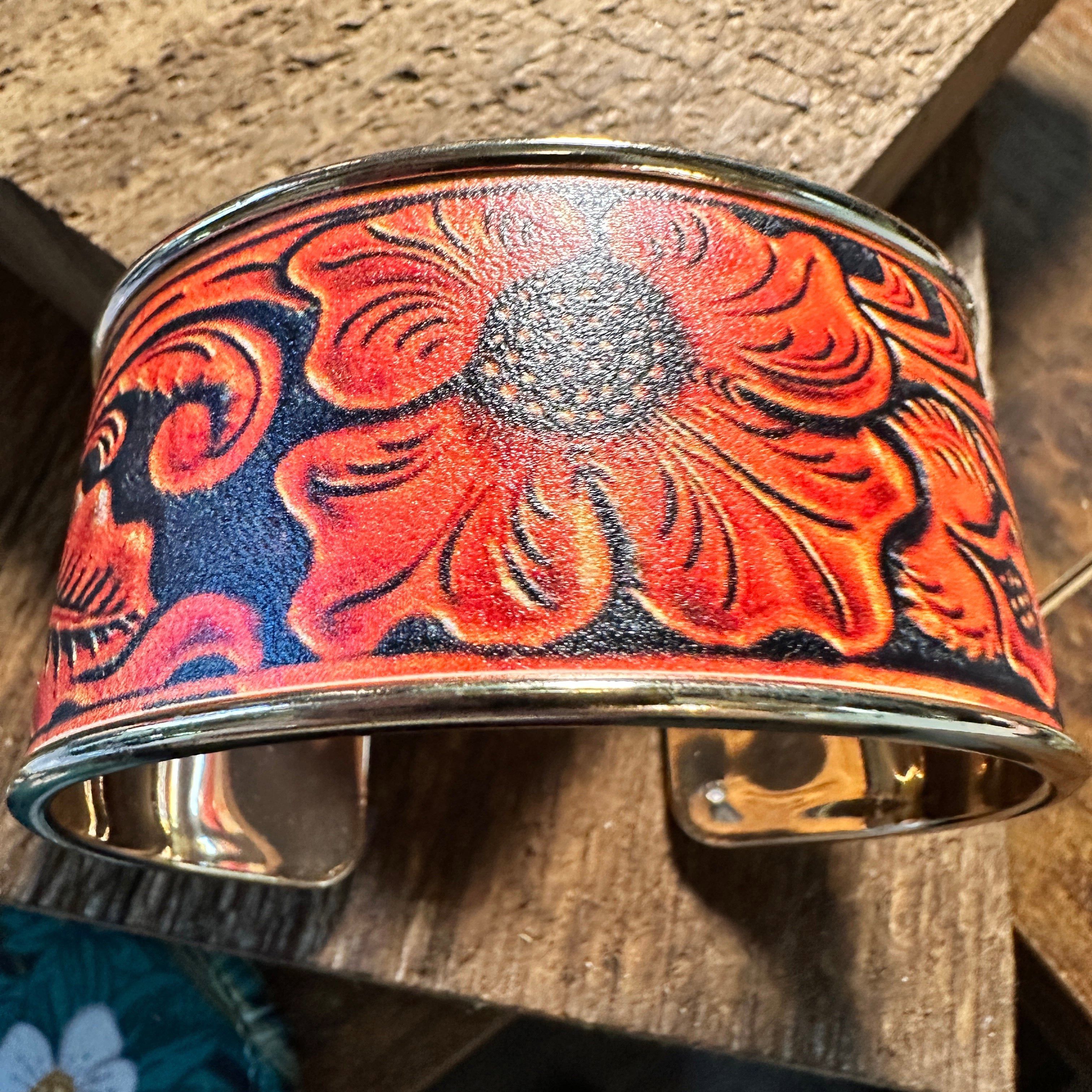 Other Boho Southwestern Floral Wide Cuff Bangle Bracelet, Ships in Size ONE SIZE - 2 Thumbnail