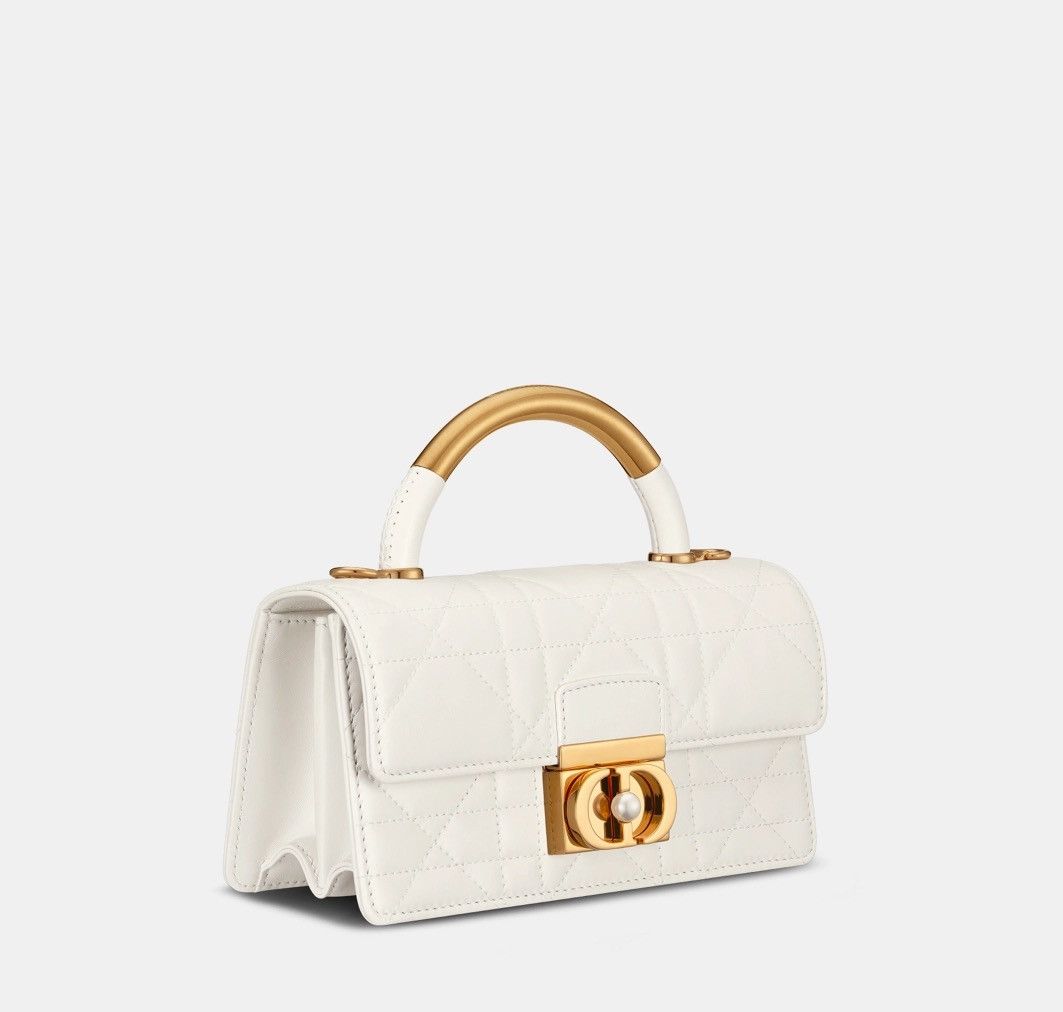 Dior MINI DIOR ANGE BAG Black Macrocannage Lambskin in white Size ONE SIZE - 1 Thumbnail
