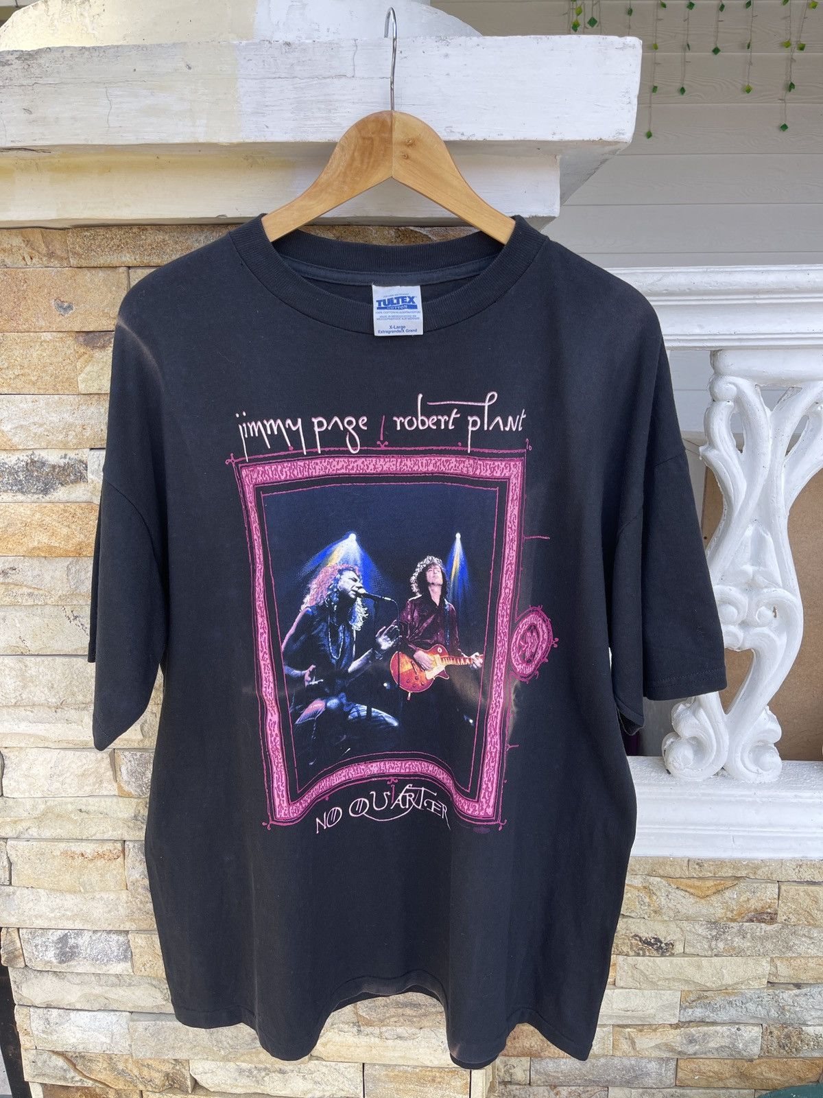 image of Band Tees x Led Zeppelin vintage 90's Jimmy Page Robert Plant No Quarter Tee in Black (Size XL)