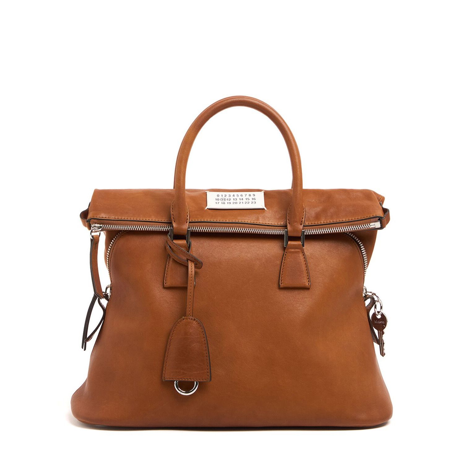 MAISON MARGIELA 5AC Cognac Leather Top Handle Bag New/Authen