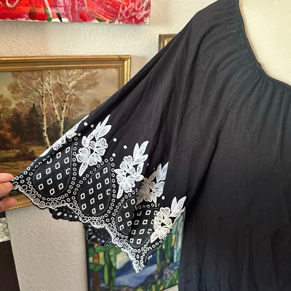 Other ecla black white floral embroidered bohemian top Size L / US 10 / IT 46 - 2 Thumbnail